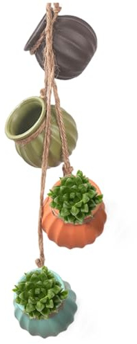 4Pcs/Set Ceramic Hanging Succulent Planter with Drainage Hole, Small Window and Fence Pots for Indoor Outdoor Balcony Garden Decor