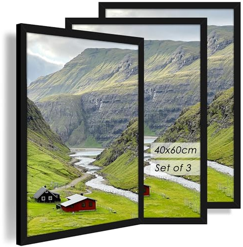 QPQIYIY Marco 40 x 60 cm negro, juego de 3 marcos de fotos de madera para colgar, aptos para fotos, carteles, certificados, pinturas