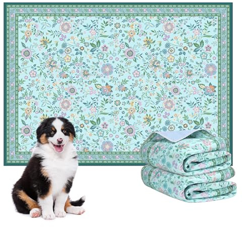 BaoDan Tapis Absorbant Chien, 2pc 45x60cm Alaise pour Chien Réutilisable | Motif Floral Vert Tapis Éducateur pour Chien, Tapis Lapin Lavable et Antidérapant, Convient aux Chiens Chats