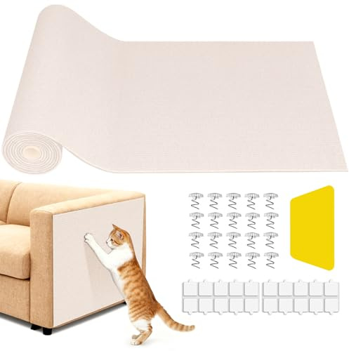 Litrue 40x200cm Kratzmatte Selbstklebend Kratzschutz Sofa Katze DIY Krallen Katzenteppich Kratzbrett Katzenkratzer für Wand & Möbel Couch Schutz(Beige)
