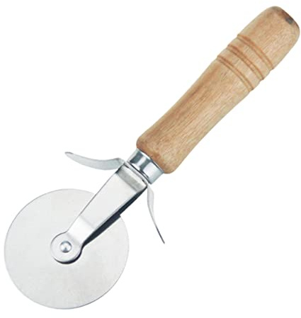 Tagliapizza 17x6 Cm in Acciaio Inox Manico in Legno a Rotella | Rotazione a 360 Gradi, Facile da Usare, Lavabile in Lavastoviglie, per Biscotti e Pasticceria