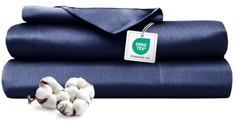 Ferò Completo Letto, Completo Lenzuola Singolo Cotone di Lusso 3 Pezzi, Proteine della Seta, Lenzuolo Angoli 90x200, 1 Federa 50x80, Design Italiano, Raso di Cotone 300TC OekoTex, Blu