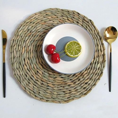 Manteles individuales redondos de jacinto de agua natural de 15 a 60 cm, hechos a mano, de ratán, resistentes al calor, cargadores de mesa de comedor, ecológicos, decoración del hogar