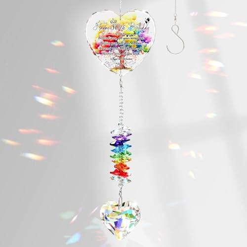 Arikyrist 80th Birthday Hanging Gift for Women Turning 80 Year Old Ornament | Unique 80th Birthday Presents for Mum Grandma Friends Glass Suncatcher Keepsake Celebrate 80 Years Old Hanging Ornaments