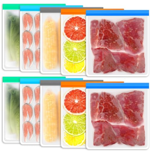 10Pcs Reusable Gallon Freezer Bags BPA Free 28 * 27cm Free Ziplock Bags Dishwasher Safe Food Storage Bag Silicone Leakproof & Airtight Food Storage For Keeping Lunch Sandwich Snacks Fruits Vegetable