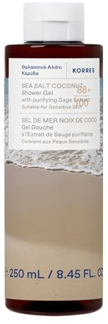 KORRES SEA SALT COCONUT Duschgel med salvia-extrakt, krämig kokosnöt havssalt, dermatologiskt testad, vegan, silikon- och parabenfri, 250 ml