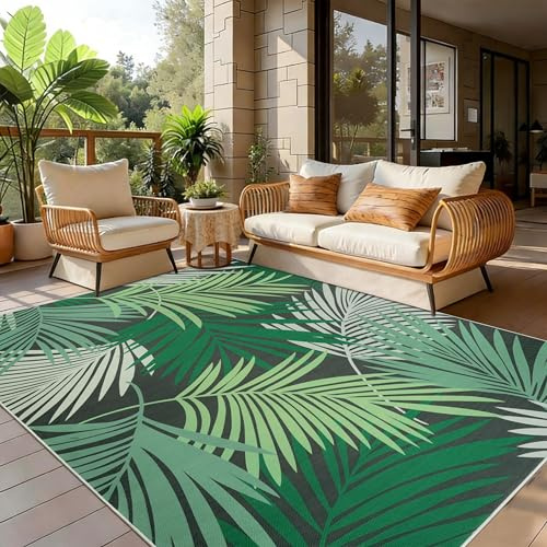 Cekene Tappeto Lavabile per Soggiorno 120x170cm Verde Antiscivolo per Interni ed Esterni Tropics Tappeto Tessuto Piatto per Giardino Patio Terrazza Cortile Camera da Letto Sala da Pranzo