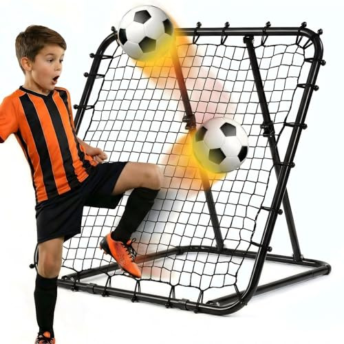 LARMNEE Reboteador de Fútbol con Ángulo Ajustable (0°-75°), Red de Rebote para Fútbol, Portátil, Equipo y Material de Entrenamiento, 100 x 85 x 100 cm, Red de PE, Interior, Campo, Negro EBB100FG02