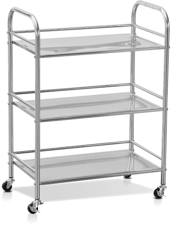 CHAIRABLE Carro de Servicio de Acero Inoxidable, Carro de Cocina, Carro de Servicio con Ruedas, Carro Estrecho para cocinas, Laboratorios, oficinas y Salones.