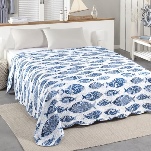 Delindo Lifestyle Copriletto Riviera Blu Maritim, Copriletto Matrimoniale Trapuntato, 220 x 240 cm