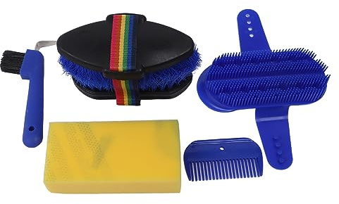 6-teiliges Stallreinigungsset, professionelles Pferdepflege-Set mit Schwammkamm, Hufeisenhaken und Stallbürste für eine effektive Reinigung des Pferdefells und des Stalls