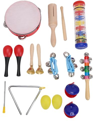 Bewinner Musikinstrumenten-Set für Kinder, Enthält 10 Perkussionsarten Wie Tamburin, Maracas, Eierschüttler und Mehr, für Kinder Im Alter von 3–8 Jahren, Sichere Materialien und Aufbewahrungstasche