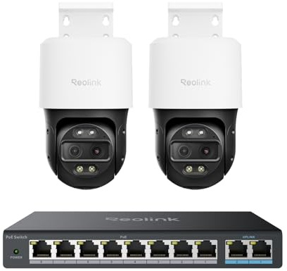 Reolink 8MP PTZ PoE Überwachungskamera Außen mit Dual-Objektiv, 6X Hybridzoom, 355°/90° Schwenkbar, Farbnachtsicht, Personen-/Fahrzeug-/Tiererkennung, 2-Wege-Audio, 2X TrackMix PoE mit Switch