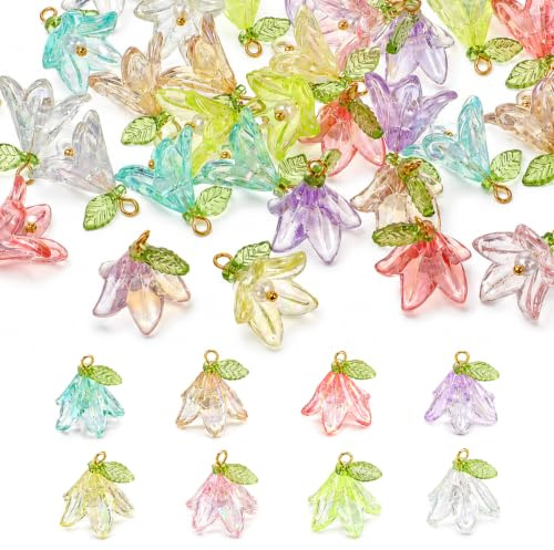 Gsbnjuy 32 Pcs Acrylic Flower Pendants Flower Beads Charms Jewelry Making