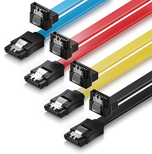 deleyCON 4x 50cm SATA III Kabel S-ATA 3 Datenkabel 6 GBit/s Verbindungskabel Anschlusskabel für HDD SSD - Metall-Clip - 1x Gerade 1x 90° L-Type Stecker - Gelb/Rot/Blau/Schwarz