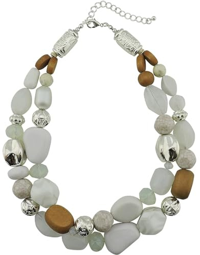Bocar NK-10384 pärlhalsband med 2 lager plastron för kvinnor, Akryl, trä, harts, glas, Pärla