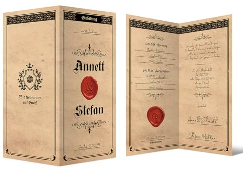 Personalisierte 10-100x Hochzeitseinladungen Hochzeit Einladungskarten Einladungen individuell DIN Lang Klappkarte - Siegelbrief
