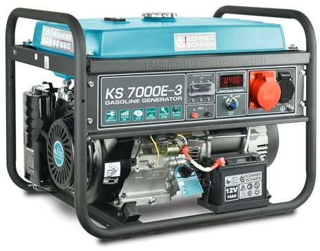 Benzingenerator KS 7000E-3 für Drehstromverbraucher (400V) mit Höchstleistung von 5500W, Hand/Elektroanlasser, K&S Motor EURO 5, Kurzschluss- und Überlastschutz, LED-Anzeige, 100% Kupferwicklungen