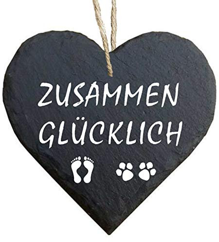Homeyourself Herz Schieferherz Schiefer Schieferschild 10 x 10 cm Wir sind im Garten schwarz Dekoschild Wandschild Schild Stein Ehe Paartnerschaft