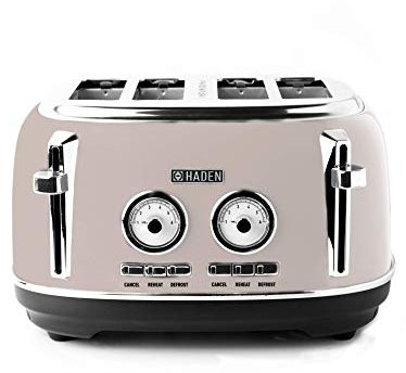 Haden Jersey Putty Retro 4 Slice Toaster - 4 Slot Toaster with Dual Control & Adjustable Browning - Stainless Steel Housing - Essential Kitchen Appliance