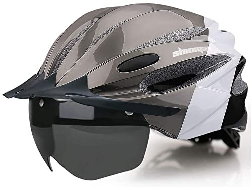 Shinmax Fahrradhelm mit USB Aufladung LED Licht Fahrradhelm Herren Damen mit Abnehmbarem Magnetischem Schutzbrille Visier Fahrradhelme Erwachsene Radhelm Atmungsaktiv MTB Helm Verstellbare 57-62 cm