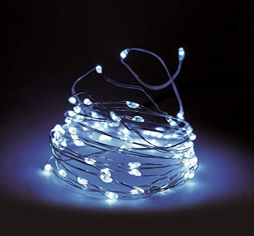 Draht Lichterkette 160 LED mit Timer und 8 Funktionen - kalt weiß - Micro Lichterkette mit Batterie Betrieb für Innen und Außen