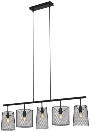 BRILONER - Pendelleuchte mit Drahtschirm, Vintage, E14 Fassung, max. 40 Watt, Hängeleuchte, Hängelampe Esstisch, Esszimmerlampe hängend, Wohnzimmerlampe, Küchenlampe, Retro, 96x120 cm, Schwarz