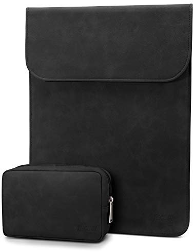 TECOOL 15 Zoll Laptop Hülle Tasche Leder und Zubehörtasche für 2019-2023 MacBook Pro 16 M3 M2 M1 A2991/A2485/A2141,2012-2019 MacBook Pro 15, Dell XPS 15, MateBook D15 Schutzhülle, Schwarz