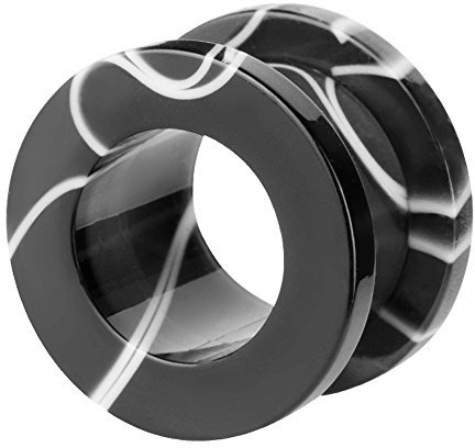 Taffstyle Flesh Tunnel Ohr Piercing Ear Plug Ohrpiercing Kunststoff Schraub Tribal Schraubverschluss Black White Marmor Schwarz Weiß 12mm