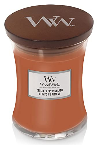 WoodWick Hourglass mittleres glas Duftkerze mit knisternder Docht | Chilli Pepper Gelato | Brenndauer bis zu 60 Stunden, 1681479E, Medium Hourglass