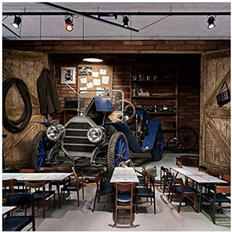 Fototapete 3D Effekt Nostalgisches Oldtimer-Restaurantmuster 200X150Cm 3D Fototapeten Wandbild Motivtapeten Vlies-Tapeten Tier Mauer Fototapete Wald