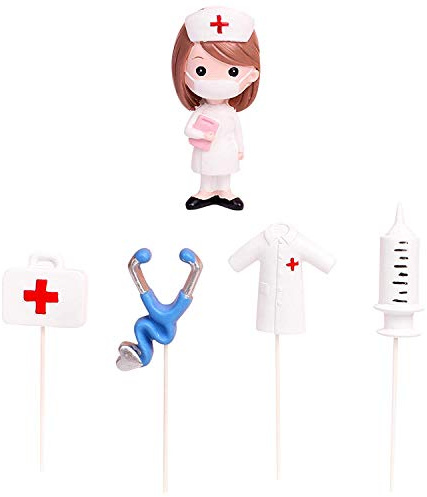 Gyufise Wiederverwendbare Kuchendekoration aus Kunstharz, für Krankenschwestern, Schulabschluss, Cupcake-Dekorationen, medizinische Rn-Themen, Kuchenspieße, Still-Cupcake-Dekorationen, Partyzubehör, 5