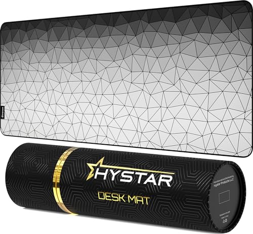 Hystar Extended Gaming Mouse Pad | XXL 36 x 16 | 5mm Thick, Waterproof Surface, Smooth Polyester Fabric, and Natural Rubber Base | Poly White