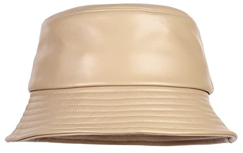 KYEYGWO PU Leder Winter Fischerhüte für Damen, Einstellbare Eimer Hut Einfarbiger Sonnenhut Freizeit Outdoor-Hut Warmer Winterhut Klassisch Schlapphut, Beige