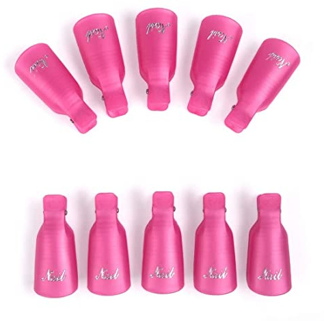 10 Stück Nagellackentferner Clips Kunststoff Nagel Klammer Entfernen von Acryl Nagelkunst Nagellack UV-Gel Roserot
