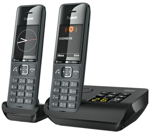 Gigaset Comfort 520A Duo - 2 Téléphone DECT sans Fil avec répondeur - Design élégant - qualité Audio supérieure - Blocage d'appels - Jusqu’à 200 Contacts, Gris foncé [Version française]