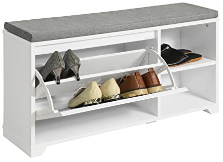SoBuy FSR119-W Schuhkipper Schuhbank mit Sitzkissen Truhenbank Sitzbank mit Stauraum Garderobenbank Dielenbank Schuhtruhe Sitzkommode schmal BHT ca.: 90x49x24cm