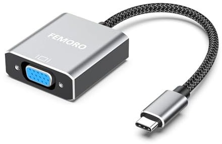 FEMORO Adaptador USB C a VGA, cable adaptador USB tipo C a VGA trenzado macho a hembra, compatible con MacBook Pro Air 2023, iPad Pro, Surface Book Pro Go, Dell XPS, Galaxy S21 S20 S10 S9 gris