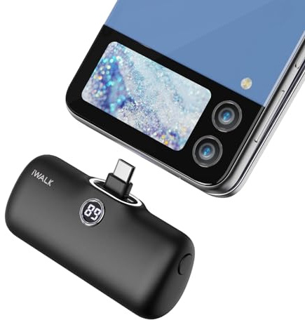 iWALK Powerbank 4800mAh,USB-C Ausgabe & Eingabe, Tragbares Ladegerät, Petit Externer Akku Kompatibel mit iPhone 17/16/15 17 Pro, Samsung Galaxy S25,Xiaomi Note 13, Frau, Mann, Schwarz