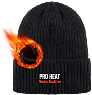 ASD Accessories Thermal Insulated Knitted Fleece Lined Black Beanie Hat for Mens Womens Unisex Cap (Black)