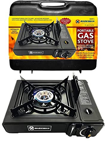 Portable Camping Stove with Carry Case Indoor Outdoor Automatic Ignition & Heat Control Caravan Party Fishing Cookware Garden Patio Picnic Cooking Refills Butane Gas Canister (Gas Stove Only)