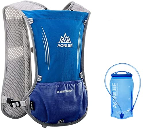 5L Ultraleicht Trinkrucksack mit Trinkblase 1.5L oder 500ML Flasche Laufrucksack für Damen Herren, Leichter Laufen Rucksack für Laufen, Marathon, Radfahren (Navy Blau + 1.5L Blase)