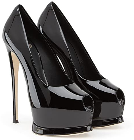 16CM/6.29IN High Heels Stiletto Sexy Offene Zehe Plus Größe Sexy Nachtclub Pole Dance High Heels,Schwarz,41 EU