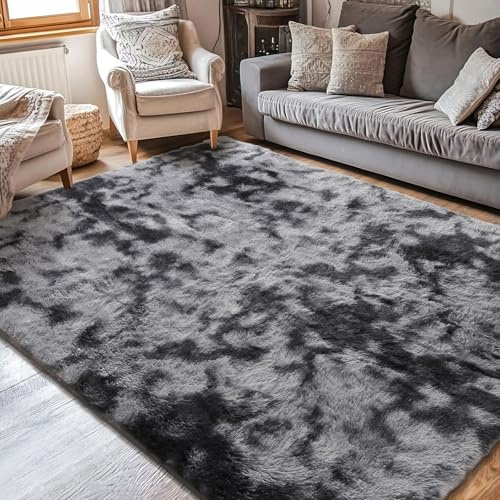 Cinknots Area Rugs Tapis Moelleux Salon Moderne Chambre bébé pépinière dortoir Doux Tapis antidérapant Grand intérieur Moderne Tapis Moelleux Chambre (Black Gray, 80 × 120 cm)