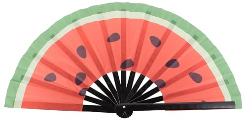 Levemolo Japanese Style Watermelon Folding Fan, 25.20In Handheld Fan | Wood, Polyester, Portable, Foldable, Large, for Summer Cooling, Photography Prop, Room Decor, Party Cosplay Dance Use