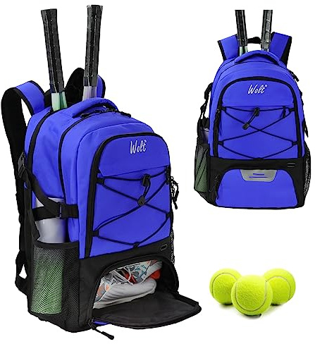 WOLT Tennistasche, großer Tennisschläger-Rucksack für Damen und Herren, belüftetes Schuhfach, für 2 Schläger