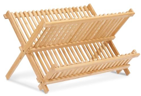 TIENDA EURASIA – Escurreplatos de Bambú, 31,5 x 42 x 32 cm, Plegable y Resistente, Escurridor de Platos de Madera, Sujeción Segura, para Fregadero y Cocina