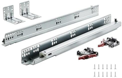 VEVOR Glissières de Tiroir, 6 Paires Coulisses Tiroir à Billes 457 mm Silencieuses Fermeture Douce 45,4 kg Montage Latéral Inférieur Rail Guidage Acier à Verrou Extension Complète pour Armoire Cuisine
