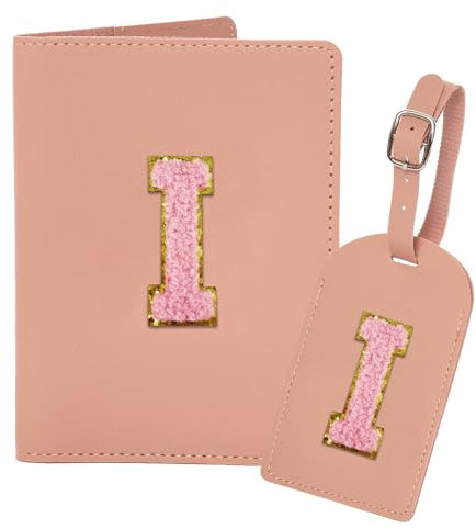 Gepäckanhänger und Reisepasshülle, Pink, Initial I