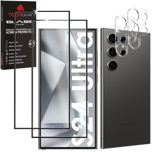 TECHGEAR 2 + 2 Screen Protectors for Samsung Galaxy S24 Ultra with Camera Lens Protectors, FULL Tempered Glass Screen & Lens Cover Protectors, HD Clear, Anti-Scratch, 9H Hardness, Bubble Free